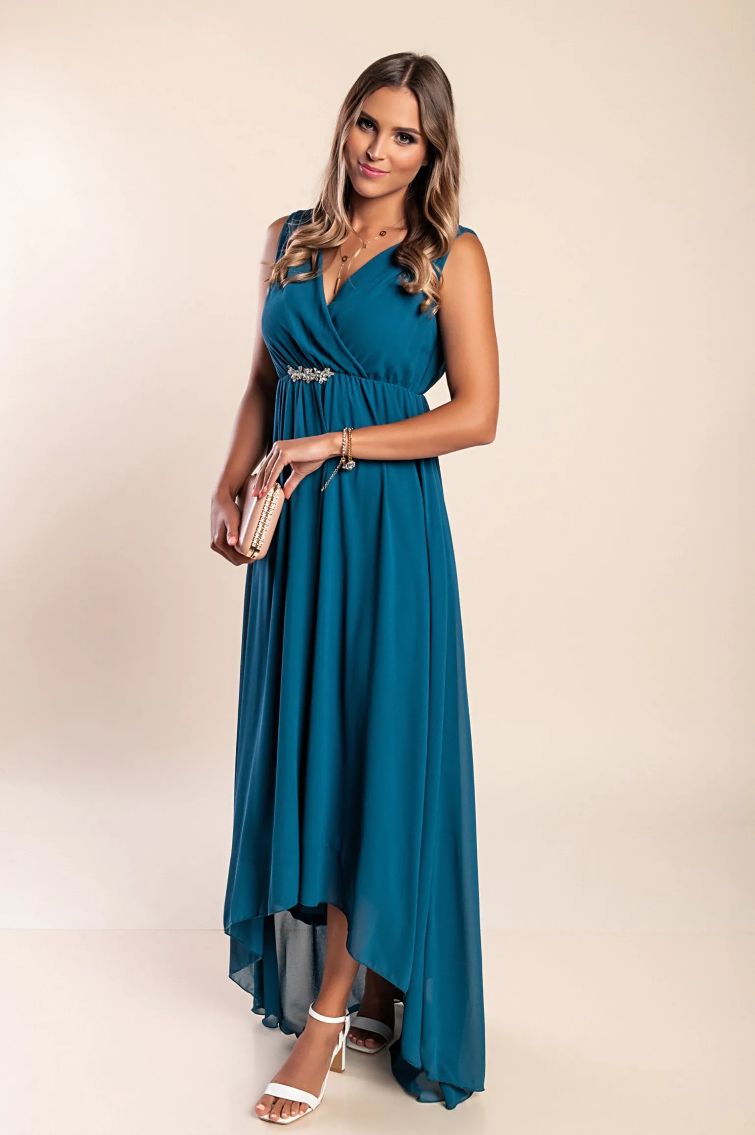 Abito casual, lunghezza asimmetrica, con dettagli decorativi, GRACIANA, blu petrolio