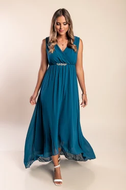 Abito casual, lunghezza asimmetrica, con dettagli decorativi, GRACIANA, blu petrolio