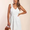Abito corto in cotone con pizzo, bianco