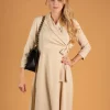 Abito elegante ad incrocio con maniche 3/4 Imogena, beige