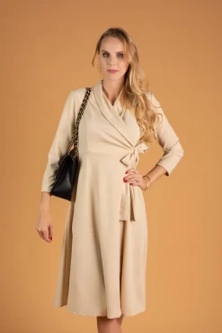 Abito elegante ad incrocio con maniche 3/4 Imogena, beige