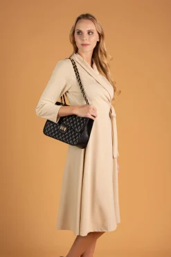 Abito elegante ad incrocio con maniche 3/4 Imogena, beige