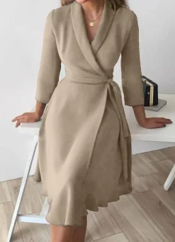 Abito elegante ad incrocio con maniche 3/4 Imogena, beige