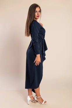 Abito elegante Brynlee con maniche a 3/4 e volant, blu scuro
