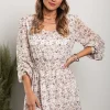 ABITO ELEGANTE CON COLLO ROTONDO E STAMPA A FIORI ADDISYN, ALBICOCCA