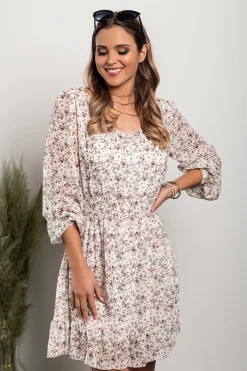 ABITO ELEGANTE CON COLLO ROTONDO E STAMPA A FIORI ADDISYN, ALBICOCCA