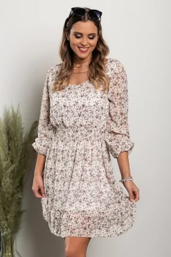 ABITO ELEGANTE CON COLLO ROTONDO E STAMPA A FIORI ADDISYN, ALBICOCCA