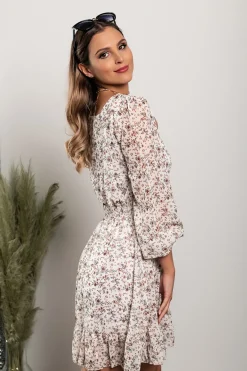 ABITO ELEGANTE CON COLLO ROTONDO E STAMPA A FIORI ADDISYN, ALBICOCCA