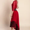 Abito elegante con pizzo Bianca, bordeaux