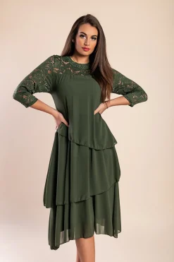 Abito elegante con pizzo, oliva