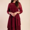 Abito elegante con pizzo, bordeaux