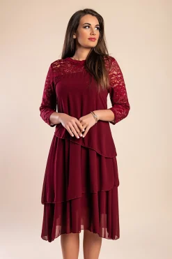 Abito elegante con pizzo, bordeaux