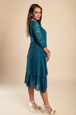 Abito elegante con pizzo, petrolio
