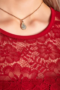 Abito elegante con pizzo Bianca, bordeaux
