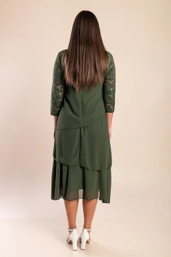 Abito elegante con pizzo, oliva