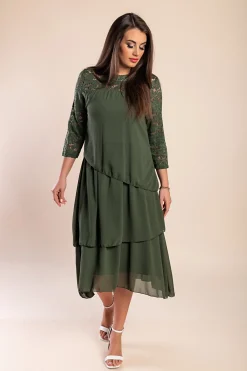 Abito elegante con pizzo, oliva