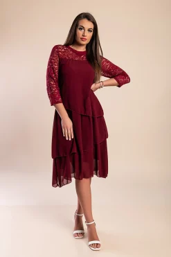 Abito elegante con pizzo, bordeaux