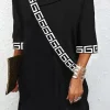 Abito elegante con stampa geometrica, nero