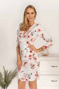 Abito elegante midi con stampa Bavaria, bianco