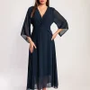 Abito lungo con scollo a V, blu scuro