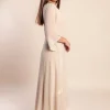 Abito lungo con scollo a V, beige