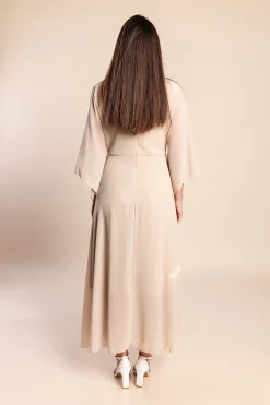 Abito lungo con scollo a V, beige