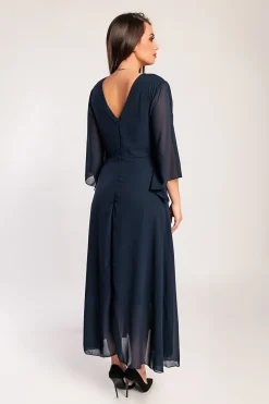 Abito lungo con scollo a V, blu scuro