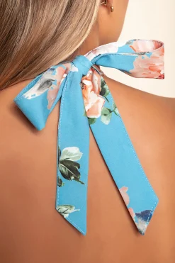 Abito lungo con stampa floreale, azzurro