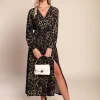 Abito lungo con stampa leopardata, verde oliva