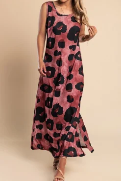 Abito lungo con stampa leopardata, bordeaux