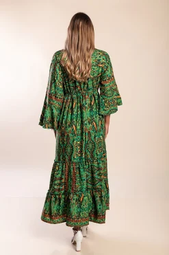 Abito lungo con stampa, verde