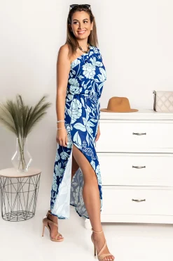 Abito lungo elegante con stampa Tiezza, Blu