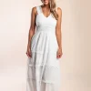 Abito lungo in cotone con pizzo, bianco