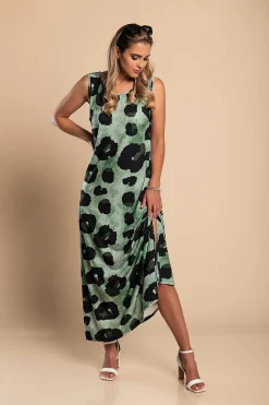Abito lungo leopardato, verde
