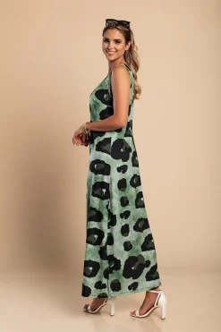 Abito lungo leopardato, verde
