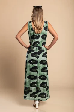 Abito lungo leopardato, verde