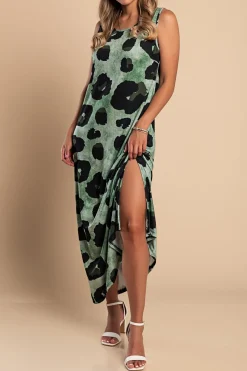 Abito lungo leopardato, verde