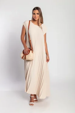 Abito lungo plissettato, beige