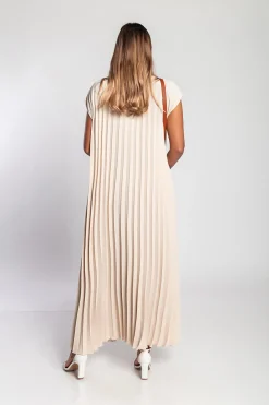 Abito lungo plissettato, beige
