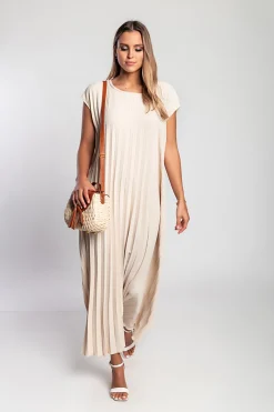 Abito lungo plissettato, beige