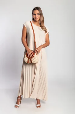 Abito lungo plissettato, beige