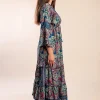 Abito maxi con stampa, blu scuro