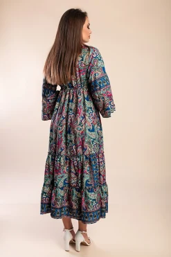 Abito maxi con stampa, blu scuro