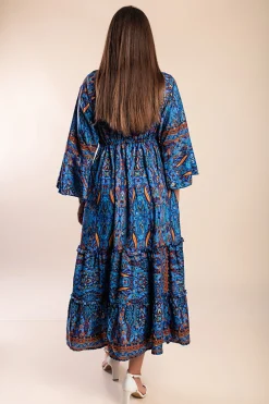 Abito maxi con stampa, blu