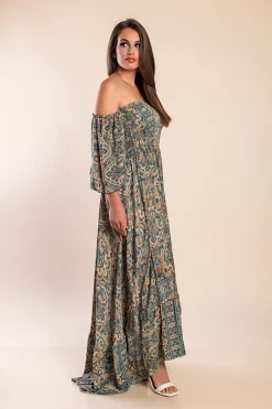 Abito maxi con stampa, multicolore