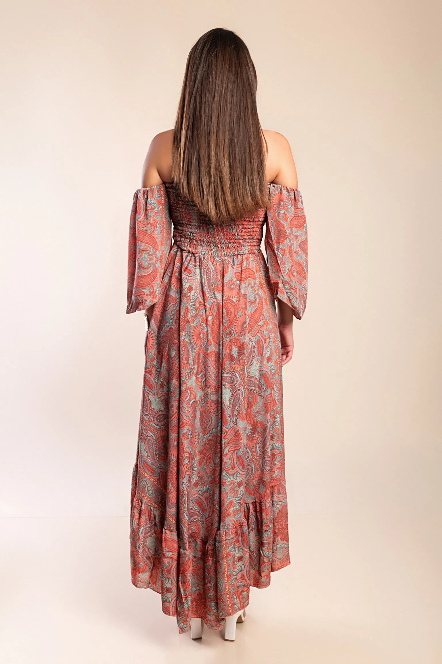 Abito maxi con stampa, multicolore