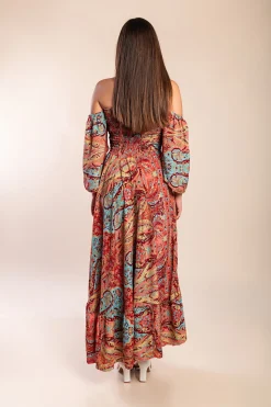 Abito maxi con stampa, multicolore