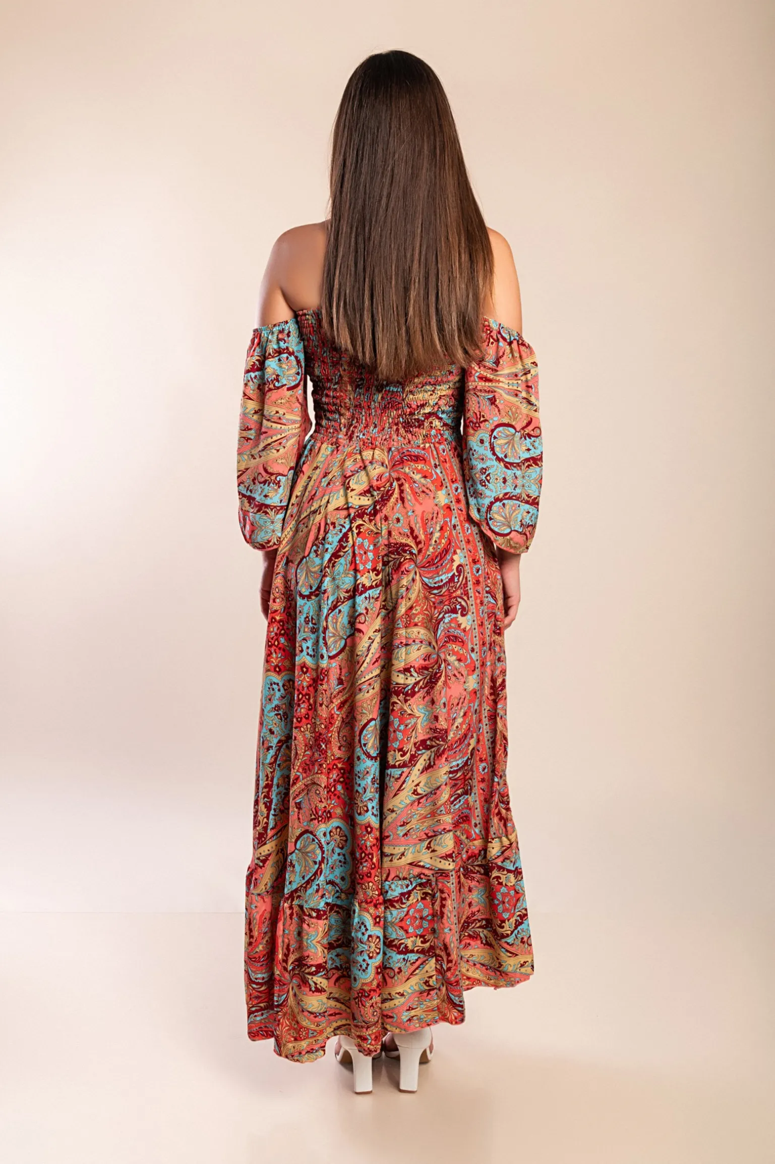 Abito maxi con stampa, multicolore