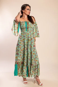 Abito maxi con stampa, multicolore