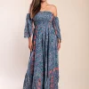 Abito maxi con stampa, multicolore